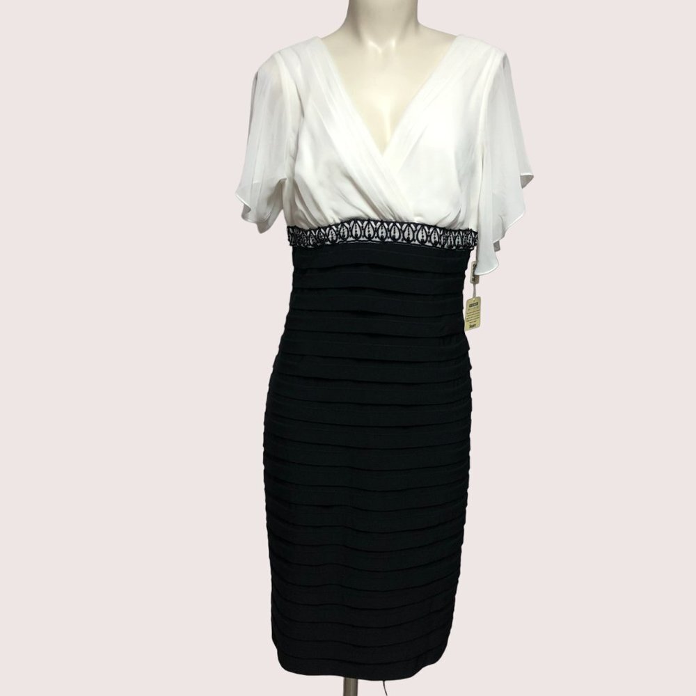 NWT Jessica Black & White V Neck Cocktail Party Dress Size 12